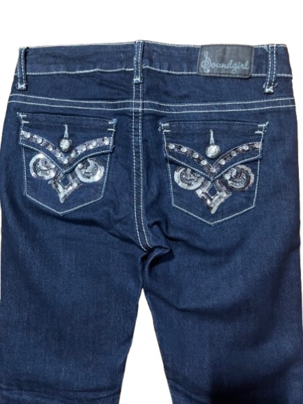 Soundgirl Dark Indigo Jeans with Silver Rhinestone Embellished Pockets Size 5